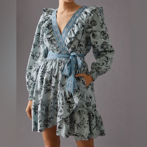 Anthropologie Ruffle Wrap Mini Dress - Picture 3 of 12